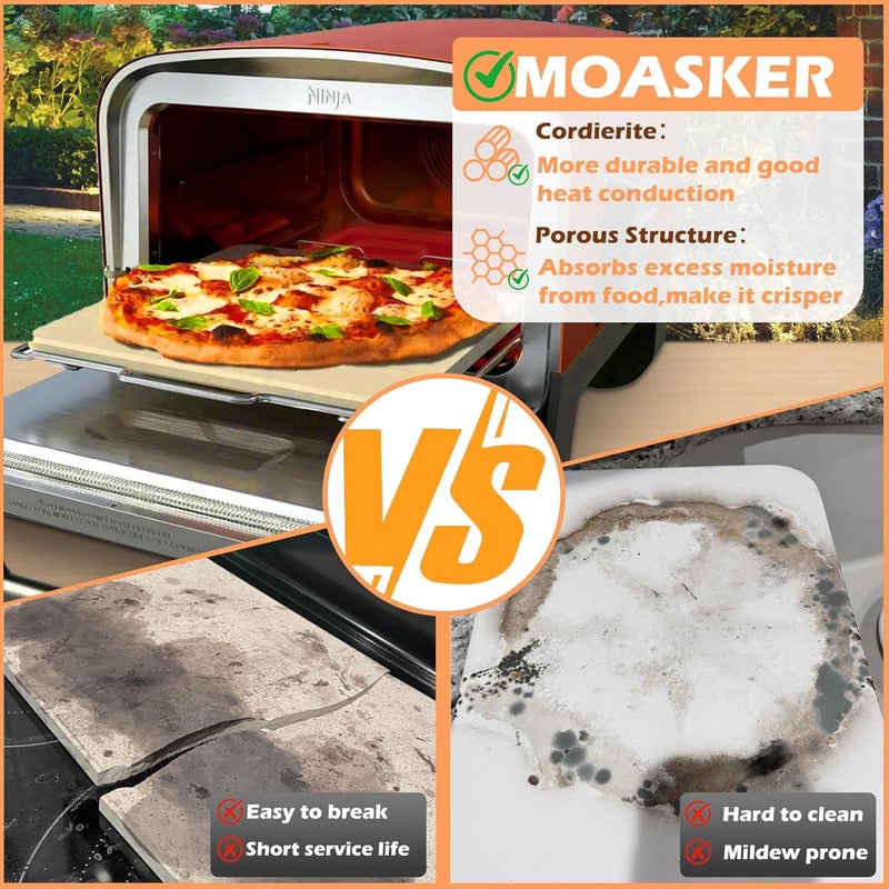 MOASKER Pizza Stone with Rack for Ninja Woodfire OO101 8 in 1 Outdoor Smoker Pizza Oven, Pizza Stone Set for Ninja Woodfire OO100 Series Outdoor Oven, Baking Stone for Ninja Oven Accessories, 12" - Image 4
